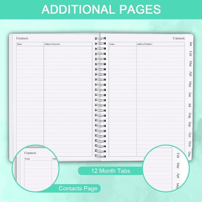 2026 Planner - Monthly Planner Runs January 2026 to December 2026, 6.25" x 8.25", 12 Monthly Tabs, 14 Notes Page, Inner Pocket, Flexible Cover with Twin-Wire Binding, Planners 2026, Teal