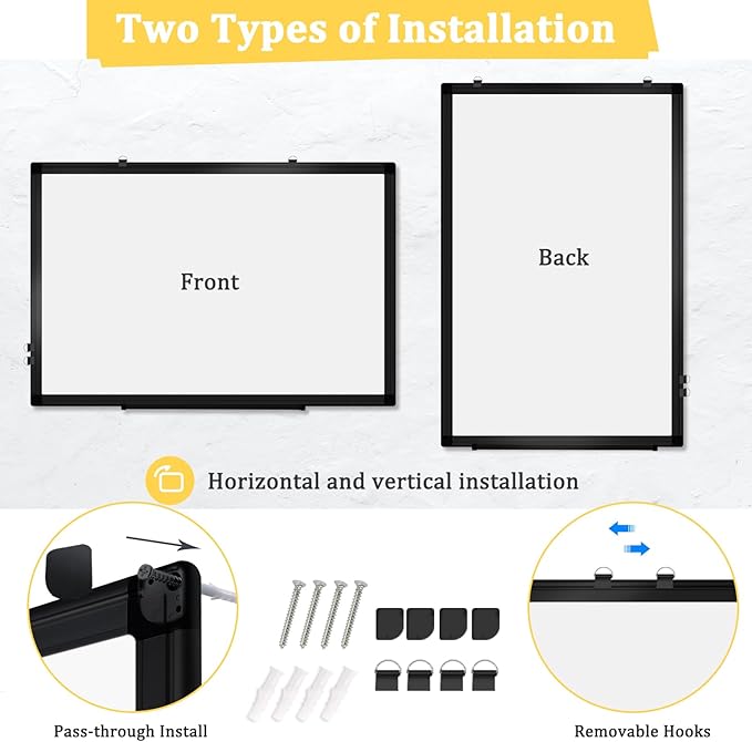 Double-Sided Magnetic Whiteboard, 24" x 18" Dry Erase Board Black Aluminum Frame for Wall, White Board Dry Erase Marker Board for Kitchen, Memo, School, Home, Office