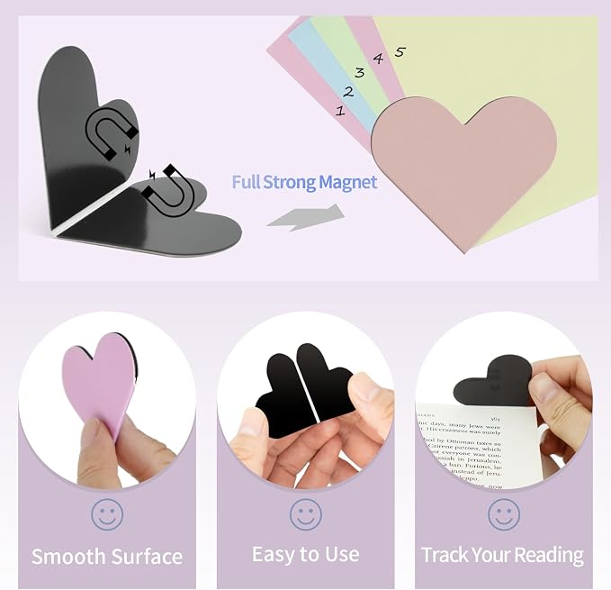 JIXZEN 12 PCS Corner Bookmarks for Women, Heart Magnetic Bookmarks for Reading Women Gifts, Cute Book Markers Bulk for Girls, Book Lovers, Book Club Readers, Teachers, Kids (24 Pretty Colors)