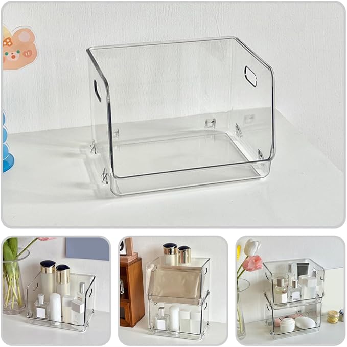 STAHAD 2pcs Portable Stackable Desktop Storage Organizer Boxes Small Size Multi-purpose Household Storage Containers for Makeup, Office Supplies, and Bedroom Use