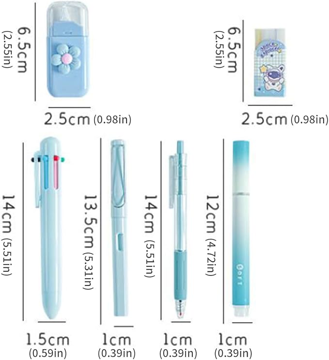 6Pcs Stationeries Set with Retractable Gel Pen Multicolored Pen Eraser Pencil Marker White Out Correction Tape Supplies