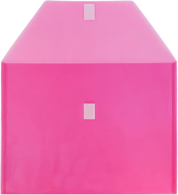 JAM PAPER Plastic Envelopes with Hook & Loop Closure - Letter Booklet - 9 3/4 x 13 - Fuchsia Pink - 12/Pack