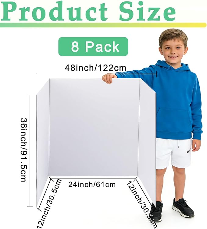 LonlyEagle 36” x 48” Trifold Poster Board，White Corrugated Project Boards for Presentations, Science Fair, School Projects, Event Displays and Trifold Picture Board，8 Pack