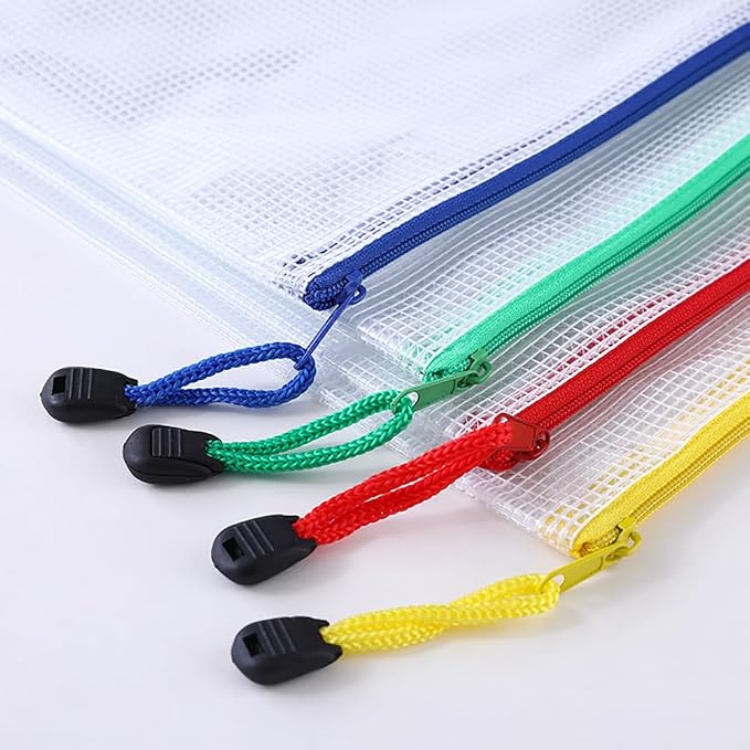 10 Pcs Plastic Mesh Zipper Bags Waterproof File Bags Zippered Document Pouches File Organizing Pouches Pencil Storage Pouches for Office Supplies Black