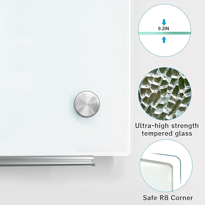 KIZZBY Glass Dry Erase Board - Magnetic Whiteboard, 72"X36" Frameless White Board Clear Glass Boards with Super Strong Magnets, Wall Mounted for Office, Classroom and Home