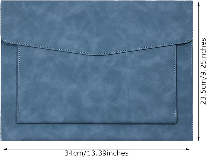 PU Leather A4 File Folder Document Holder with 2 Compartments Envelope Folder Case with Snap Closure for Receipt Contract (Blue)