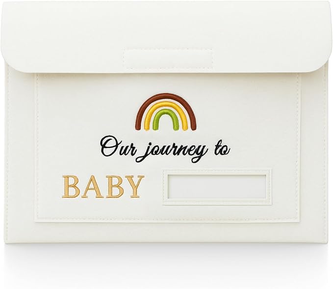 Our Journey to Baby Felt Document Organizer – IVF Gift for Women, Baby Keepsake Folder for Fertility Journey, Pregnancy Paper Storage Pouch with Name Card Slot, A4 File Holder for New Mom Memories