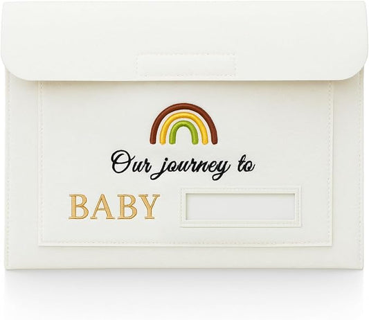 Our Journey to Baby Felt Document Organizer – IVF Gift for Women, Baby Keepsake Folder for Fertility Journey, Pregnancy Paper Storage Pouch with Name Card Slot, A4 File Holder for New Mom Memories