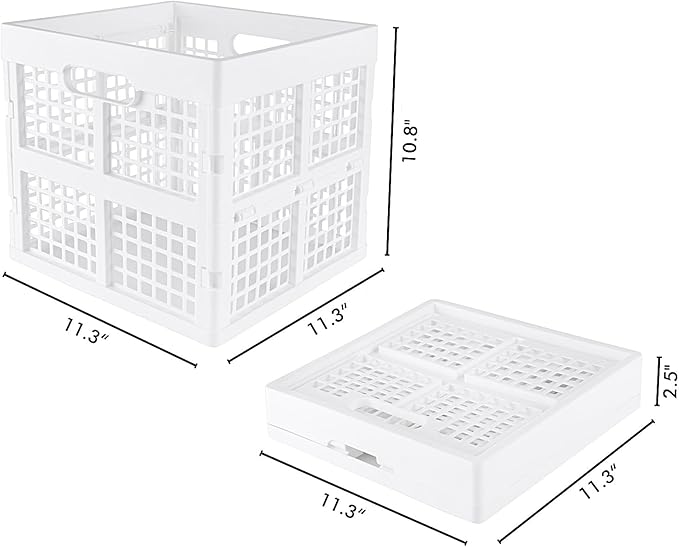 Eslite 3-Pack Collapsible Plastic Storage Crates,Foldable Crates for Storage,16L (White)