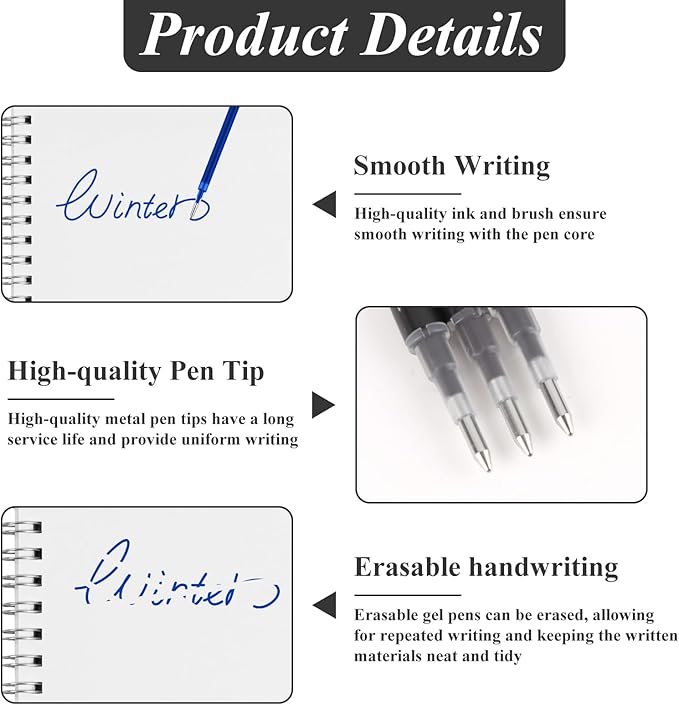 0.7 mm Erasable Gel Ink Pen Refills Compatible with Frixion Friction, Smooth Writing Multicolor Retractable Fine Point Pen Refill for School Office Home Art (Blue &Black &Red, 40)