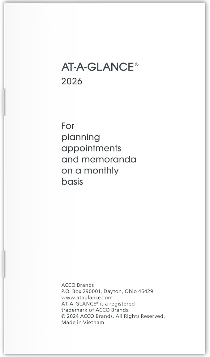 AT-A-GLANCE 2026 Monthly Planner Refill for 70-064, 3-1/2" x 6", Pocket Size (709061026)