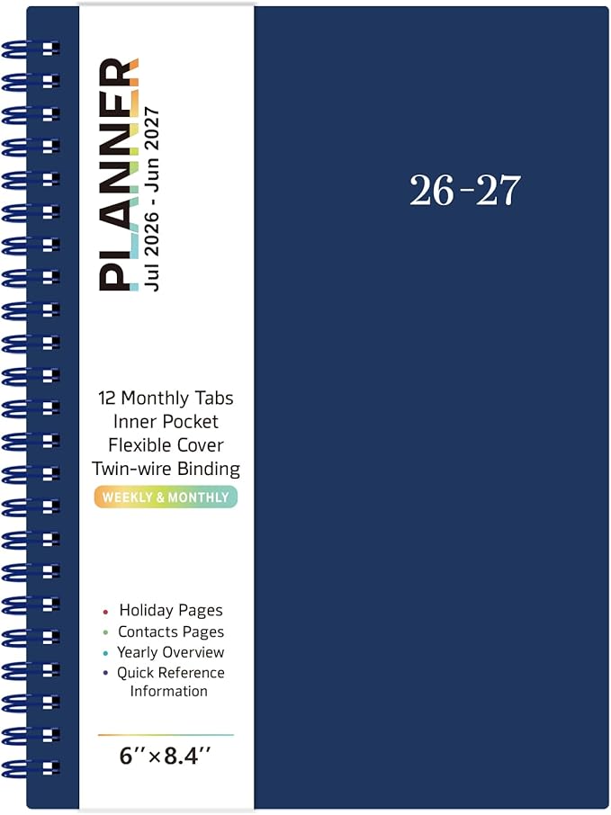 2026-2027 Planner - Planner 2026-2027, July 2026 - June 2027, 6" x 8.4", 26-27 Planners Weekly and Monthly Flexible Cover, A5 Thick Paper, Twin-Wire Binding, Blue