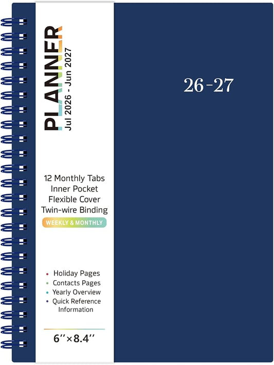 2026-2027 Planner - Planner 2026-2027, July 2026 - June 2027, 6" x 8.4", 26-27 Planners Weekly and Monthly Flexible Cover, A5 Thick Paper, Twin-Wire Binding, Blue