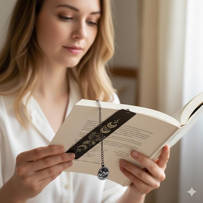 Stainless Steel Acotar Bookmark with Tassel, Acotar Inspirational Creative Moon Mountains Text Book Marks for Reading Women Men Collection, Books Accessories (New Black ACotar)