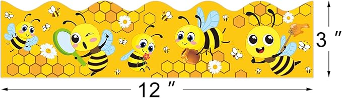 72 Feet Summer Bee Bulletin Board Borders Yellow Cartoon Bee Honeycomb Bulletin Board Borders for Classroom World Bee Day Summer Party Back to School Office Decoration