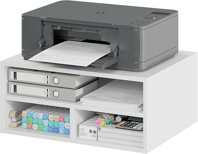 Desktop Printer Table with Storage, 2 Tier Printer Stand for Desk, Desk Organizers and Accessories for Home Office, White