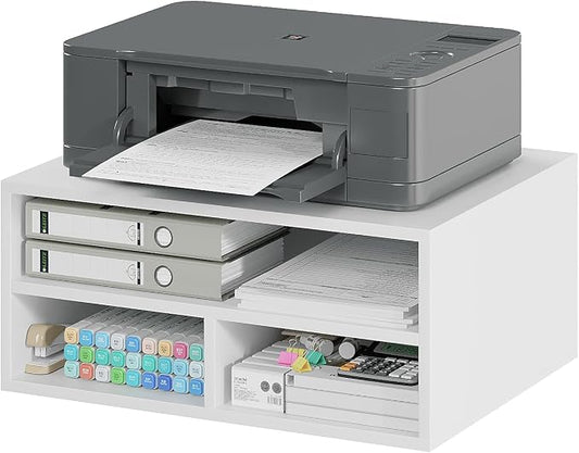 Desktop Printer Table with Storage, 2 Tier Printer Stand for Desk, Desk Organizers and Accessories for Home Office, White