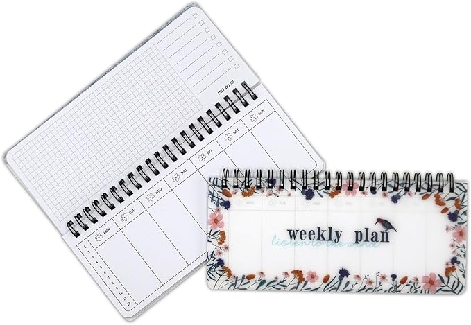 Wirebound Undated Weekly Planner Scheduler Planning Notepad Landscape - Horizontal Days of Week Paper Note Pad, Planner Organizing (Flower)
