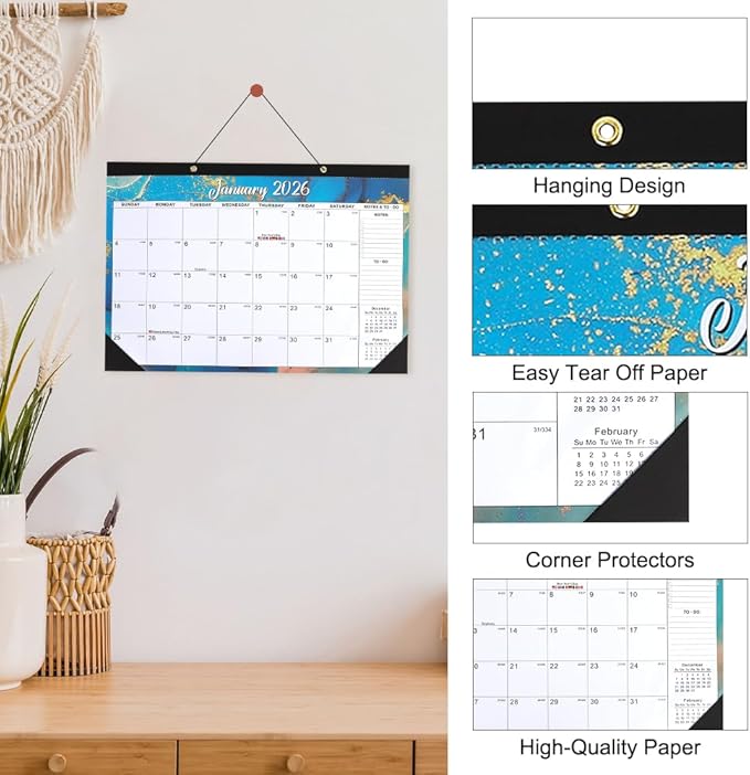 2026 Calendar, Desk Desktop Calendars 2026-2027, 18 Month from Jan 2026 - Jun 2027 Large Wall Calendar Month Planner Organizer with Corner Protectors for Home Office Teacher School Supplies 17x12 IN