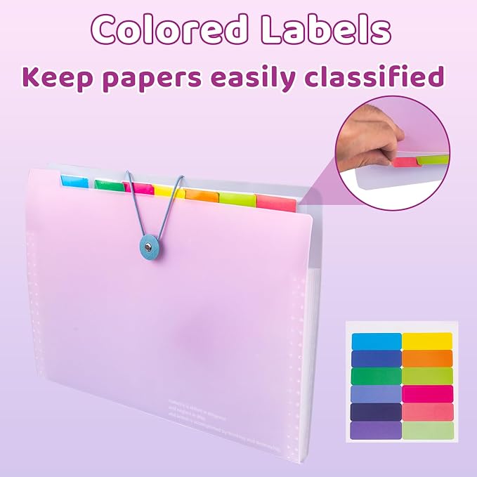 Accordion Folder with Labels, Letter/A4 Size 8 Pockets Expanding File Organizer, Portable Document Organizers for Paper Bill Receipt, Home College School Office Supplies (Gradient Pink)
