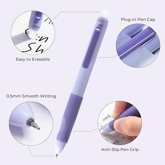M&G Erasable Pens, 4 Pcs Fine Point 0.5mm Black Ink Erasable Gel Pens with Comfort Grip and Cap, Make Mistakes Disappear for Drawing Writing Planner and Crossword Puzzles
