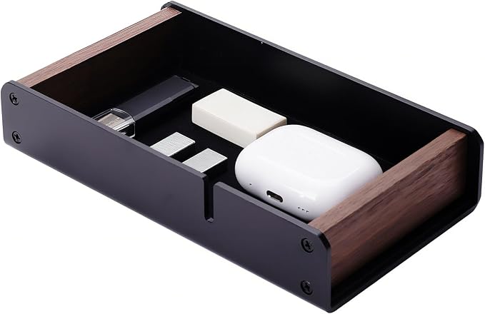 Walnut Desk Tray with Pen Holder Set, Solid Wooden Desk Drawer Organizer for Keys, Pen, Watch, Airpods, Earbuds, Cool Valet Tray for Men