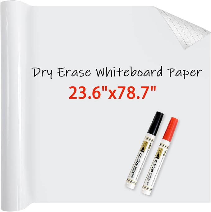 White Board Paper with 2 Markers, Large Dry Erase Contact Paper, Peel and Stick Whiteboard Sticker, Self-Adhesive White Board Roll Wallpaper for Office/Home/Drawing (23.6"×78.7")