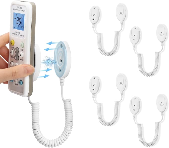 4-Pack Magnetic Remote Control Holders with Spring Ropes - Safely Secure Remotes & Small Items, Wall-Mount with Adhesive, Anti-Loss, Rapid Adsorption, Extendable Spring (White 43 inch, 4 Pack)