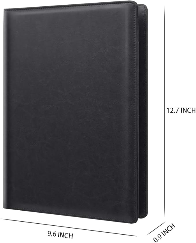 WAVEYU Business Portfolio Folder for Men Women, Padfolio Cover, Conference/Resume/Legal Document Organizer with Letter/A4 Size Clipboard Hardboard, Business Card Holders, Document Sleeve, Black