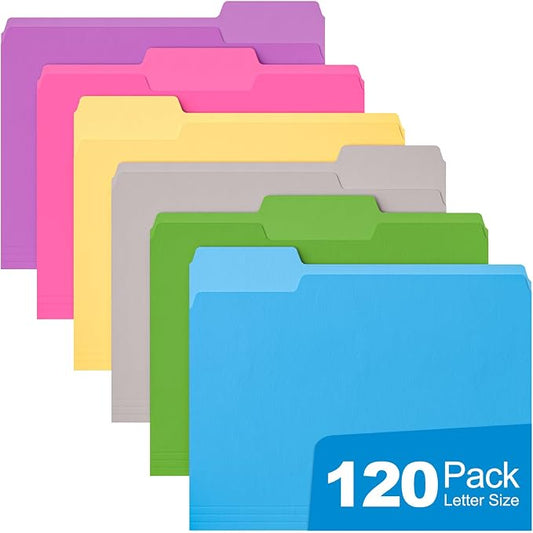 HABGP 120 Pcs Manilla Folders 8.5 x 11 Inch, 6 Colored File Folders Letter Size, 1/3-Cut Tab Paper Manila Filing Folders for School Business Office Documents Paper Files, Morandi 6 Color 120 Pcs