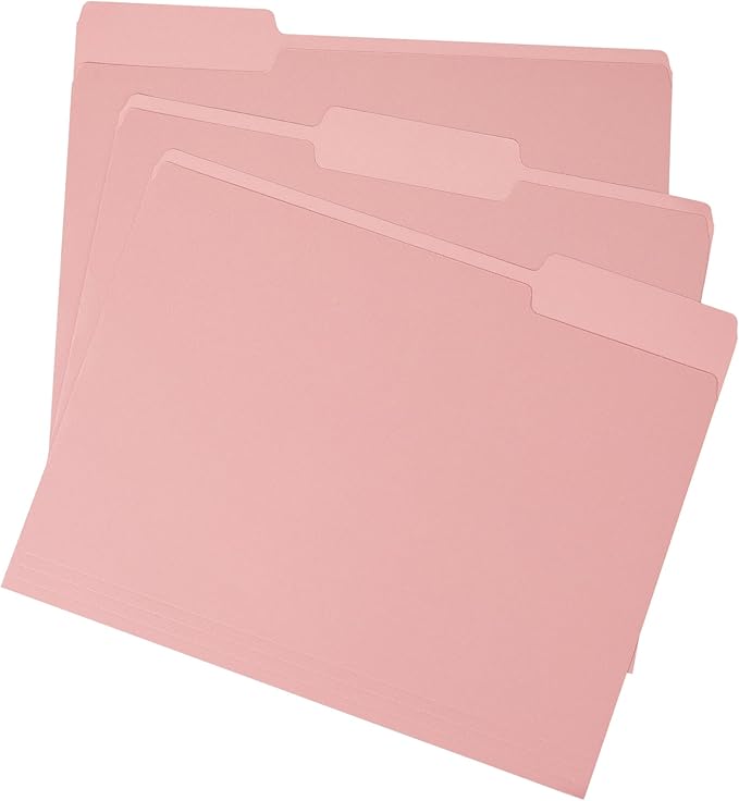 pmybupo Pink File Folders with Tabs –Colored File Folders,1/3 Cut Top Tabs,Letter Size,Durable 11pt Paper,Two Tone, Assorted Colors,Bulk 18 Pack