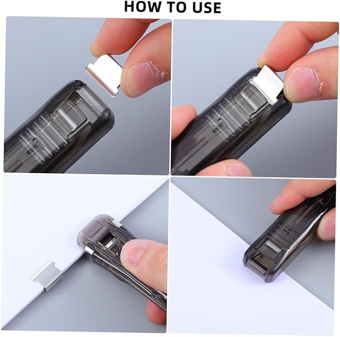 Kichvoe Handheld Stapler and Binder Clip Dispenser Set with 200pcs Refill Clips, Portable Mini Push Stapler for Office and School Document Organization