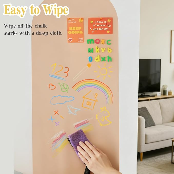 Arch Magnetic Wall Decal 47.24" x 17.52", Magnet Chalkboard for Wall, Magnetic Chalk Board Sticker, Chalk Wallpaper Peel and Stick for Playroom Classroom with Chalks, Wiping Cloth (Pink)