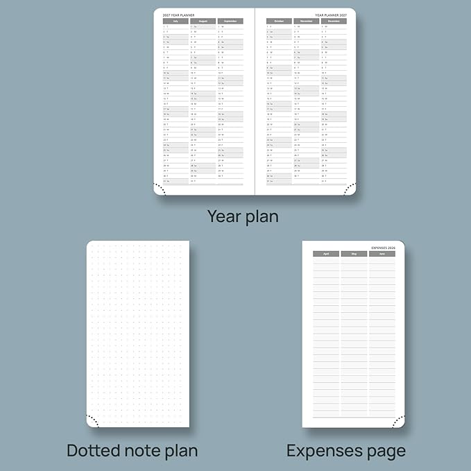 POPRUN 2026 Pocket Calendar Planner (Mini Size-3.5" x 6.5" Hardcover),12 Months (Jan. - Dec. 2026) - Small Planner Weekly and Monthly for Purse with Pen Holder, Storage Pocket - Light Pink