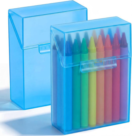 Clabby 2 Pcs Plastic Crayon Organizer Case for 24 Count Crayons Kids Art Supply Storage Box with Lid, Portable Holder for Classroom Home Travel, Fits Standard 24-Pack Crayon (Blue)