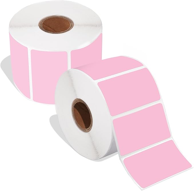 Spartan Industrial - 2.25" X 1.25" Direct Thermal Pink Stickers (2000 Count, 2 Rolls) Perforated Barcode Address Pink Label Stickers - Compatible with Rollo, Zebra, MUNBYN Desktop Printers