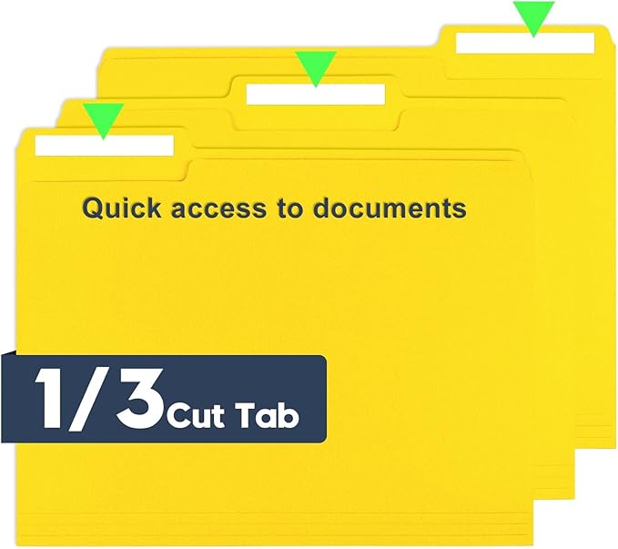 File Folders,Colored File Folders Letter Size 8.5" x 11",150 Pack 1/3 Cut Tab Bulk Folders,Durable Paper Folders with Blank Labels for Office Business School Home Use,Lemon Yellow