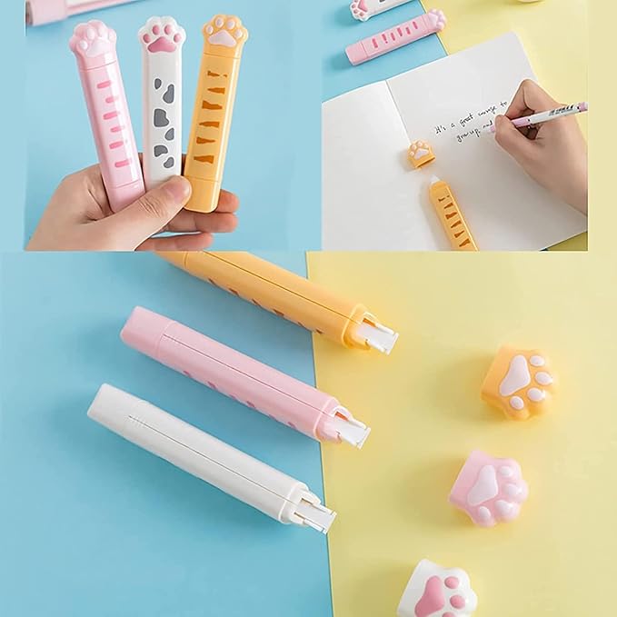 White Cute 2 in 1 Correction Tape and Glue Set, Double Sided Tape Roller, Cartoon Aesthetic Cat or DIY Scrapbook Kids Students Writing Kids Students Office School Supplies