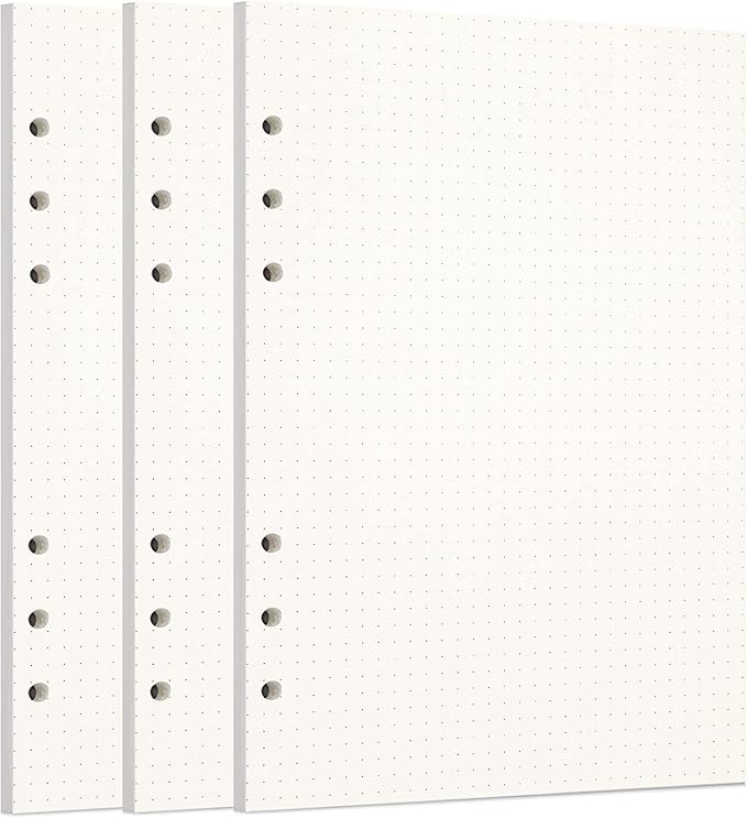 Zelten 3 Pack A5 135 Sheets/270 Pages Dotted Loose Leaf Punched Paper Refills Paper for 6 Hole Binder Personal Organizer Diary Notebook Refillable Planner