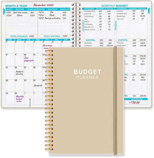 Budget Planner - Monthly Budget Book with Expense Tracker Notebook, Undated 12 Month Bill Organizer & Finance Planner to Manage Your Money, Account Book with Colorful Tabs, 5.8" x 8.5", Beige