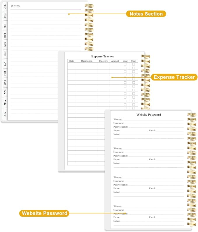 Academic Planner 2026-2027 - Weekly & Monthly Planner from July 2026 to June 2027, Agenda 2026 2027 with Inner Pocket, Elastic Band, 6.4" x 8.5", Gold Floral Black