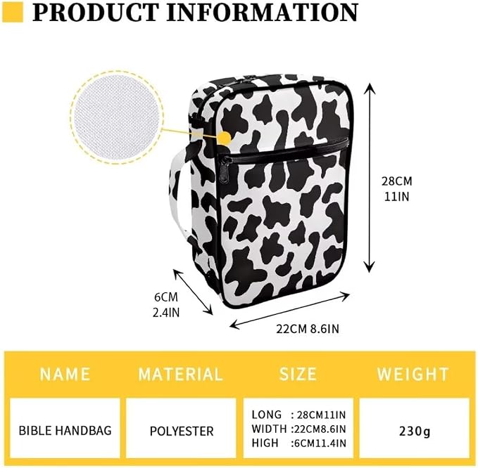 Coldinair Cow Print Bible Covers for Men Women Kids,Carrying Book Bible Case Church Bag Bible Protective with Handle and Zippered Pocket