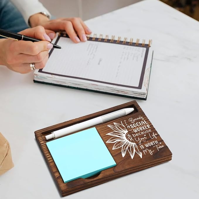 Wooden Sticky Note Holder for Social Workers, Motivational Gift, Desk Organizer for Social Service Professionals, 16.5 x 12 x 1.5 cm,LQQ26