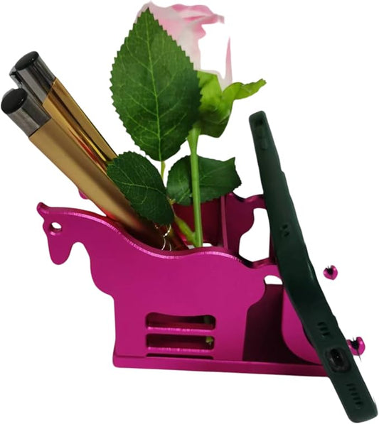 Horse-Shaped Pen Holder, All-aluminium. Multifunctional Metal stand.Book/Tablet/Phone Display Shelf, Decorative Office & Home Decor, Unique Gift Idea.