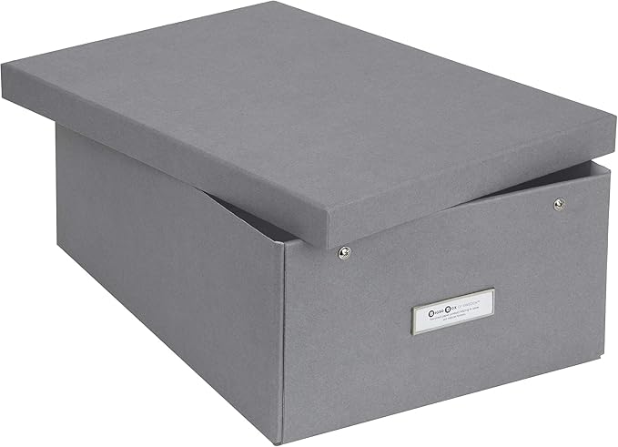 Bigso Box of Sweden Katia Collapsible Storage Box with Labelframe for Easy Identification - Simple Assembly Without Tools - Decorative Storage Boxes with Lids - 11.3in x 15.4in x 6.4in - Grey