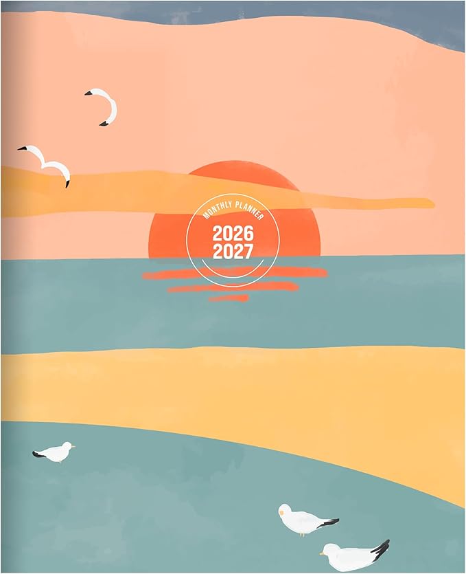 TF Publishing July 2026 - June 2027 Sunset & Seagulls Medium Monthly Planner - 12 Month Academic Planner 2026-2027 with 2-Page Spreads, Monthly Calendar Grids and Planning Prompts - 6.5 in x 8 in