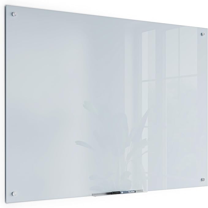 U Brands Glass Whiteboard 36" x 48", Frameless White Frosted Dry Erase Board, Wall Mounted for Office, Home, and Classroom, Includes Marker