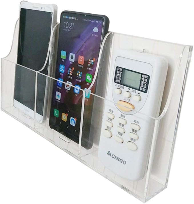Acrylic Wall Mount Desk Organizer Storage Box for Cell Phones Holder in Home Office (3 Grid)
