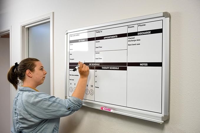 Magnetic Patient Bedside Dry Erase Hospital Whiteboard – Wall Mounted with Aluminum Frame & Marker Tray – Easy Erase Planning Board for Doctors and Nurses (48" x 36")
