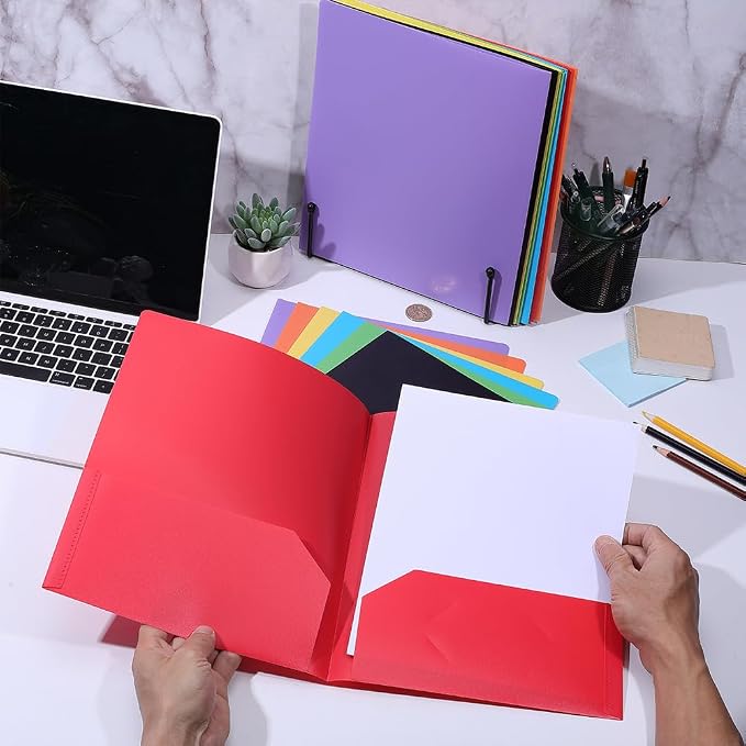 WADORN 14 Pcs Plastic Folders with Pockets, 7 Styles Document Folders Poly File Holds 11x9 Inch Paper Pocket Folder Durable Divider Folder Back to School Supplies for School Office Business Home